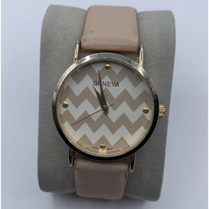 Geneva Women's Cream Tan Leather Band Gold Case Quartz Analog Wrist Watch